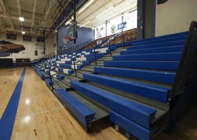 Blue Interkal bleachers installed by BROC