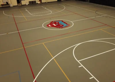 Gymnasium floor with intricate graphics