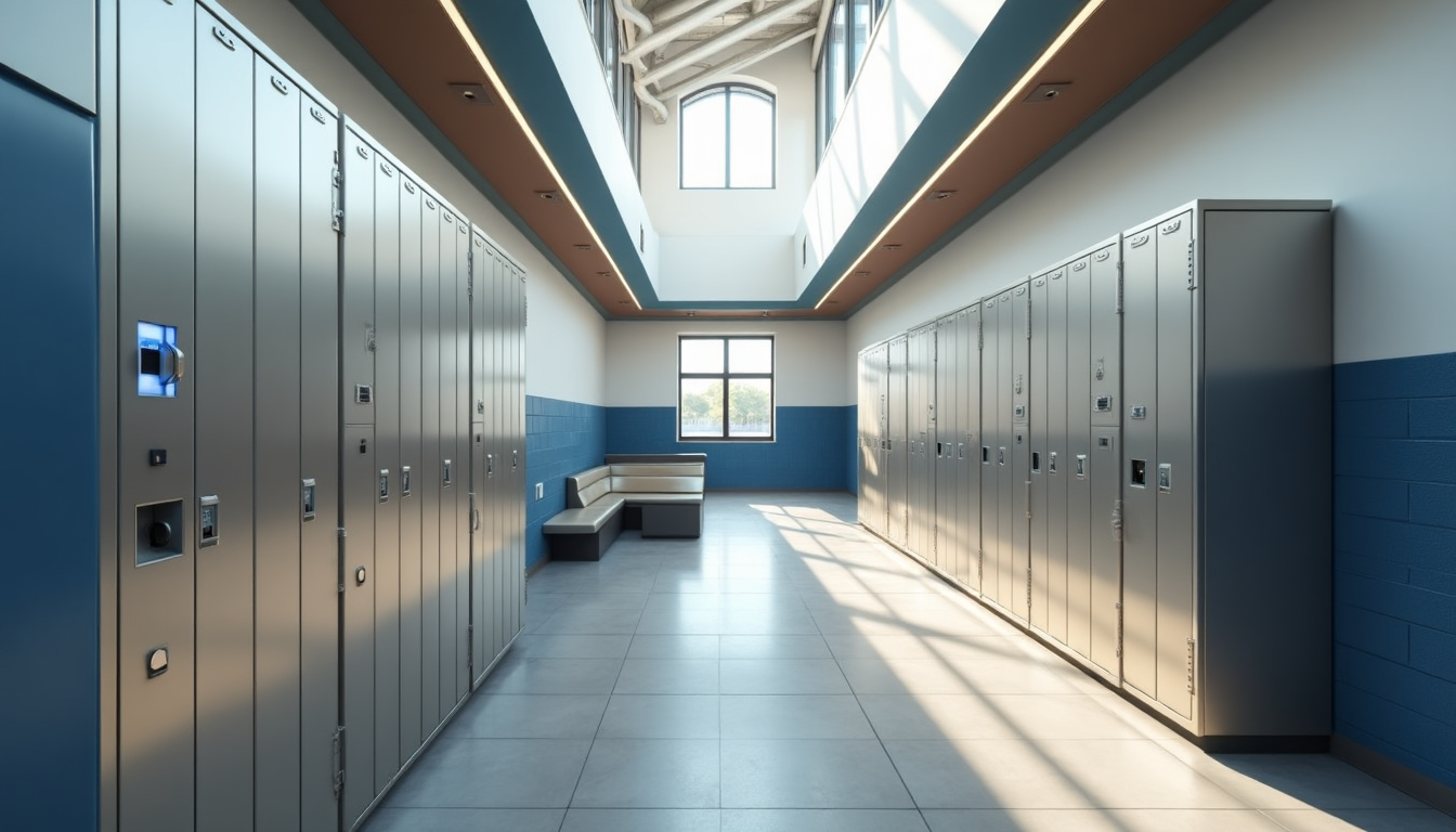 High_tech_smart_locker_room_design_space_optimization_grey_commerical_lockers